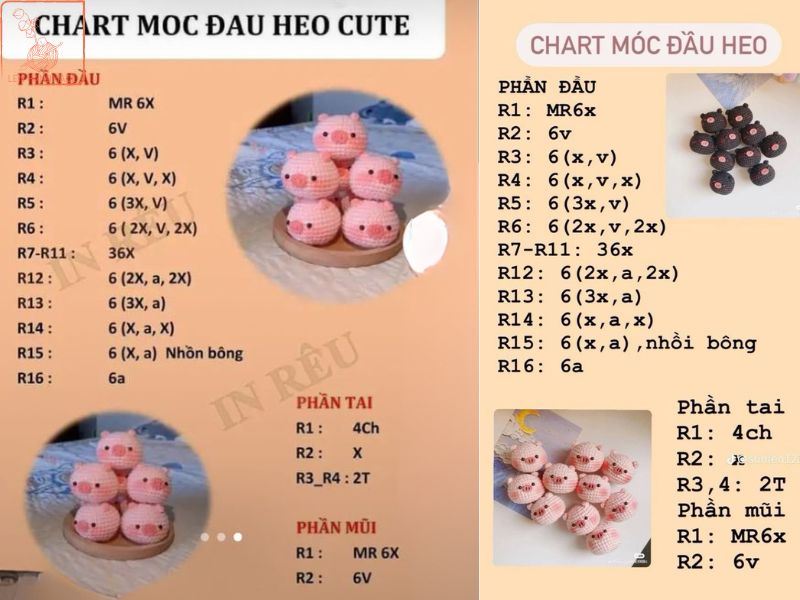 chart cách móc len hình thú hình con lợn