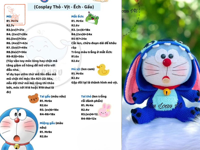 Chart cách móc len hình thú doraemon